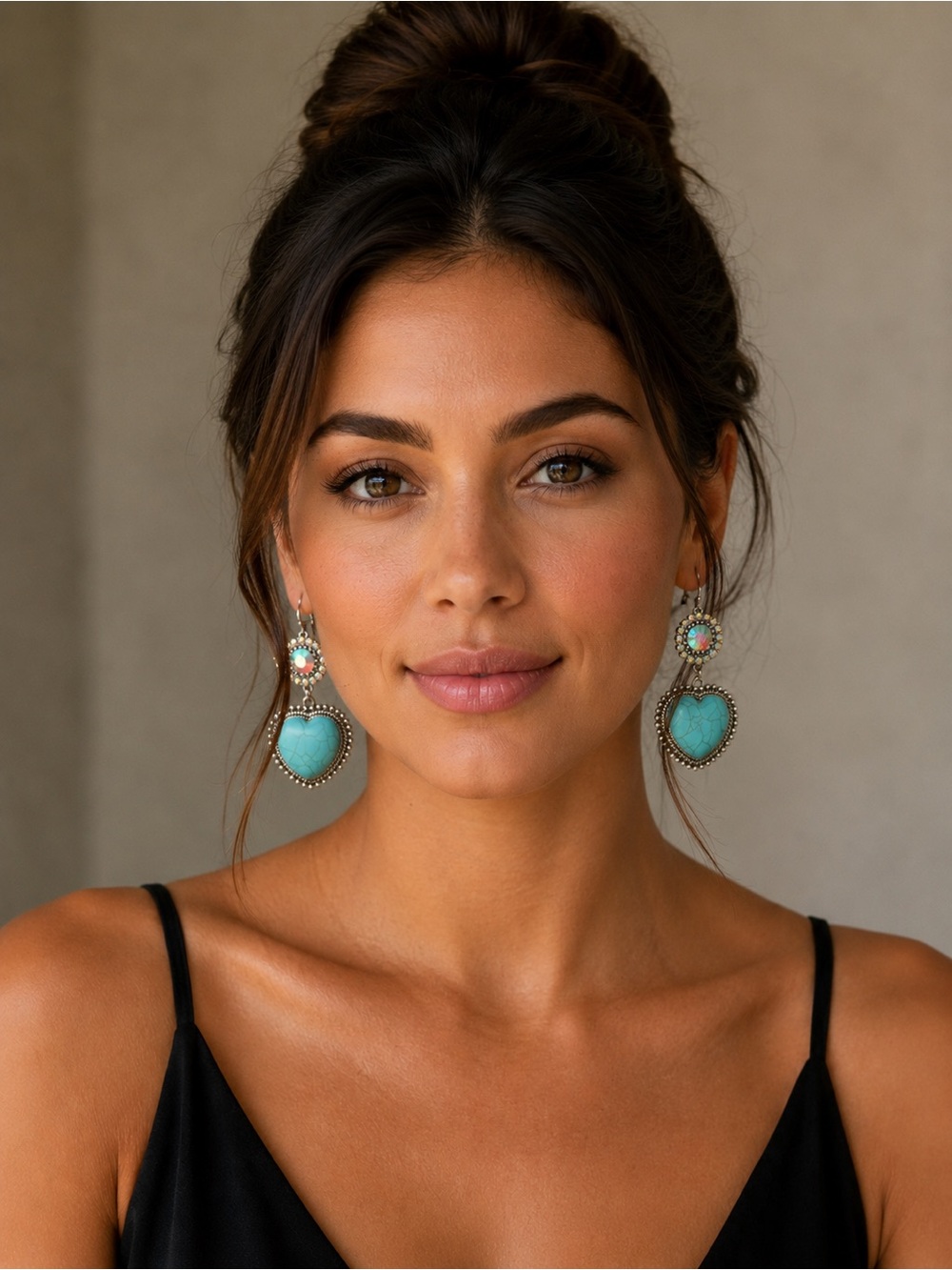 Turquoise Heart Drop Earrings with Beaded Silver Accents